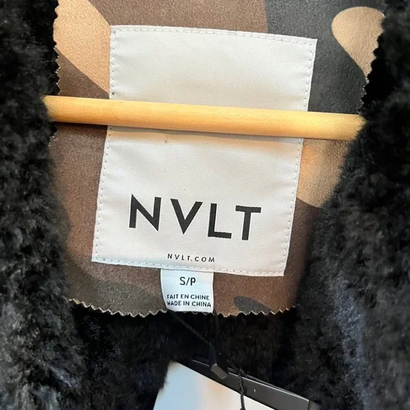 NVLT Anthropologie Camo Faux Fur‎ Lined Shearling Winter Coat Size S - Picture 3 of 7